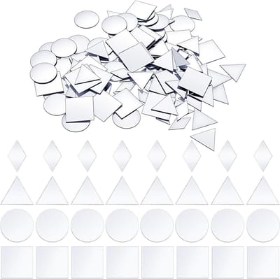 120 stuks kleine spiegels voor knutselen, 4 vormen mozaïek glasstukken, mini spiegeltegels voor decoratie en ambachtelijke projecten, driehoeken/vierkanten/rondjes/ruitvormig