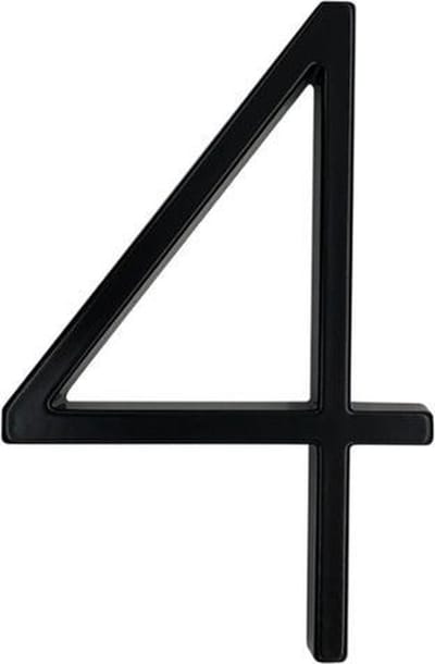 House Number #4 - zwart RVS - roestvrij - met ophangsysteem - moderne huisnummers - weerbestendig - gevel - huisnummer 4 - 12.5 cm