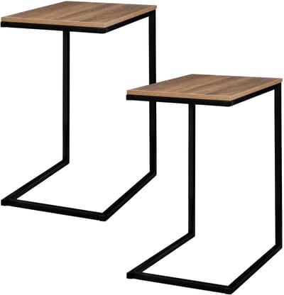 Home & Styling Bijzettafeltje Arizona - 2x - hout/metaal - lichtbruin/zwart - 45 x 35 x H65.5 cm - koffie tafel - bank tafel