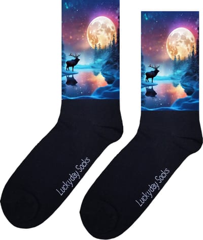 Eland - Opkikker - Grappige sokken - Valentijns cadeau - Verjaardag cadeau - Kerst cadeau - Grappige sokken - Leuke sokken - Vrolijke sokken - Kerst sokken - Sneeuw - Maan - Meer - Vaderdag - Moederdag - Socks die Happy maken - Maat 37-44