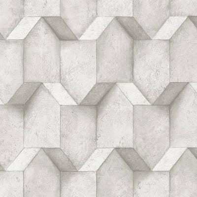 3D behang Profhome 388274-GU vliesbehang hardvinyl warmdruk in reliëf gestructureerd met geometrische vormen mat wit grijs 5,33 m2
