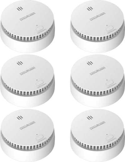 WisuAlarm SA20-A Rookmelder - 6 Rookmelders - 10 jaar batterij - Kan in de buurt van keuken en badkamer - Voldoet aan Europese norm - Brandalarm