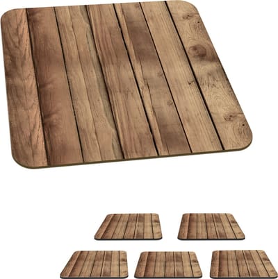 Onderzetters voor glazen - Hout - Brocante - Patronen - 10x10 cm - Glasonderzetters - 6 stuks