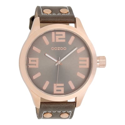 OOZOO Timepieces - Rosé goudkleurige horloge met taupe leren band - C1108