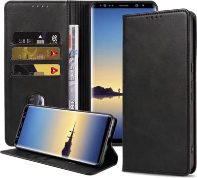 Smartphonica Telefoonhoesje geschikt voor Samsung Galaxy Note 8 kunstleren Hoesje met Magnetische sluiting en Pasjeshouders Book Case met Klepje - Zwart geschikt voor Samsung Galaxy Note 8