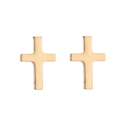 Fako Bijoux® - Oorbellen - Steker - RVS - Stainless Steel - Kruisje - 6x10mm - Goudkleurig