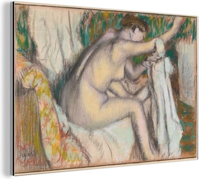 Aluminium schilderij 180x120 cm - Wanddecoratie metaal - Woman Drying Her Arm - Schilderij van Edgar Degas - Metalen muurdecoratie woonkamer - Decoratie industrieel - Foto op dibond - Industriële accessoires slaapkamer