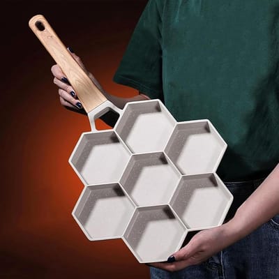 Pannenkoekenpan met 7 gaten - Mini koekenpan - Ontbijt maken - Antiaanbaklaag - 7-gaats - Zwart