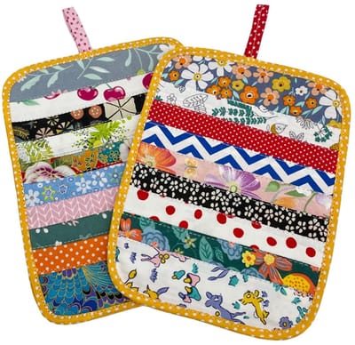Dailygoods- Pannenlappen 2 stuks - Hittebestendig - Katoen - Patchwork - Wasbaar - 22 x 17 cm - Onderzetters