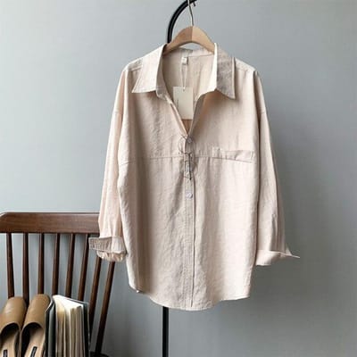 Minimalistische losse witte shirts voor dames Solide vintage shirts met ronde kraag L