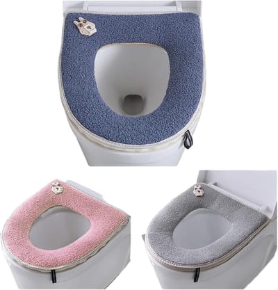Toiletkussen - Zachte wc-bril hoes - Winterse warmte - Universeel en wasbaar - Standaard maat - Blauw