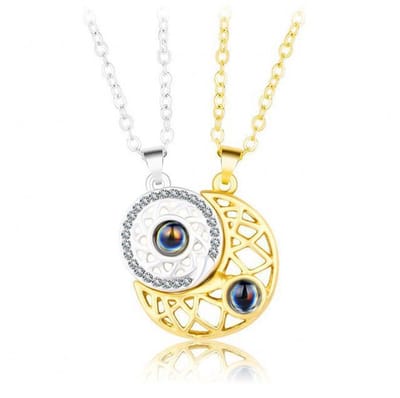 Bixorp Friends BFF Ketting voor 2 met "I Love You" in 100 talen! Zilver & Goudkleurig Rondje - Vriendschapsketting Meisjes - Best Friends Ketting Vriendschap Cadeau voor Twee