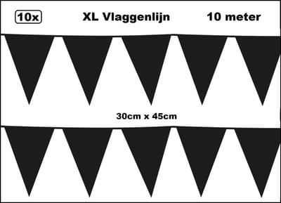 100 meter XL Vlaggenlijn zwart 30cm x 45cm - 10x vlaggenlijn zwart 10 meter - Giga vlaglijn themafeest party festival