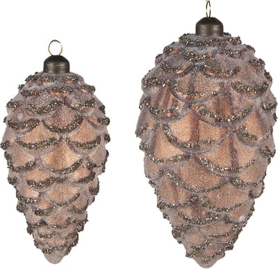 Clayre & Eef Kerstbal Set van 2 Overig Ø 9 / Ø 7 cm Bruin Glas Kerstballen