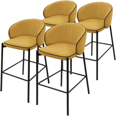 Barkruk set van 4 mosterd 50x101x54 cm met rugleuning en voetensteun tot 120 kg ML-Design