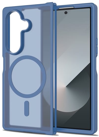 Lunso Geschikt voor Samsung Galaxy Z Fold 7 slank backcover hoesje met magnetisch ondersteuning - Blauw