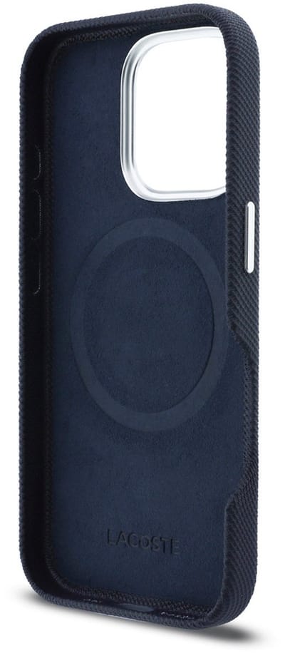 Lacoste Back Cover Case voor iPhone 16 Pro Max - Navy - MagSafe - Metalen Randen - Iconic Petit Pique Logo