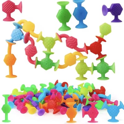 KimDo - Silicone Zuignap Speelgoed 25 stuks – Sensorisch - Vliegtuig - Onderweg - Kleurrijk - Bad Speelgoed - Bouwspeelgoed Peuters en Kleuters
