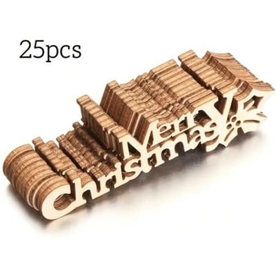 25 pièces 9cm Bois Bricolage Étiquettes de Noël Accessoires d'Artisanat Lettres en Bois Naturel Joyeux Noël Découpes Plaques Décoration Carterie beige