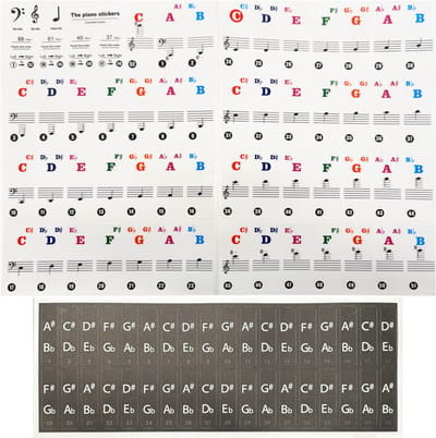 Purepeak Piano Toetsenbord Stickers - Keyboard Stickers - 37/49/54/61/88 - Kleur - Zwart-Wit - Plakletters - Plakcijfers
