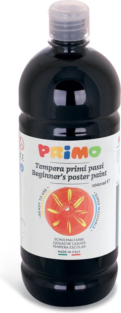 Primo Beginner's kant-en-klare plakkaatverf, 1000 ml flacon met stroomregelingsdop gebrand zwart