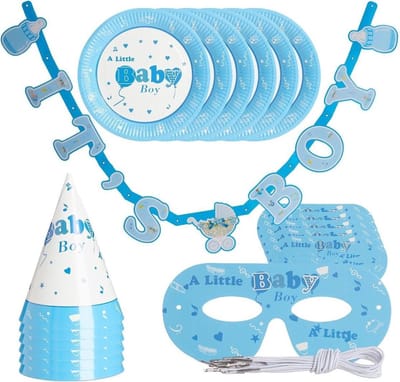 relaxdays babyshower versiering - 19-delige set - geboortefeest decoratie - 6 personen light Blue