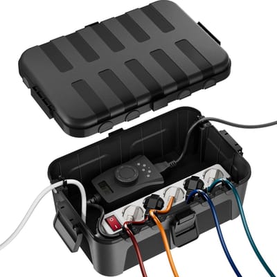 OmGoods - Dailygoody - Extra grote stekkerbeschermdoos - Waterdichte kabeldoos - Zwart - Voor buitengebruik - Bescherming van elektrische accessoires - Ges