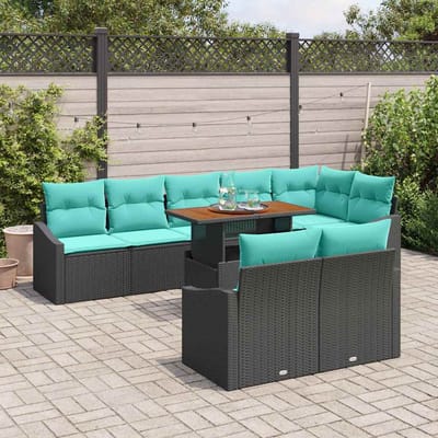 vidaXL - Tuinbank - Set - 9 - st - 8-Aantal - zitplaatsen - Zwart - en - Teal