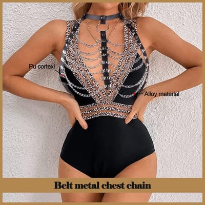 leren borstketting, Body Chain, Sexy Taille Kettingen, Nachtclub Prom Body Chains Mode Buik Riemen, sieraden voor vrouwen en meisjes, Zwart