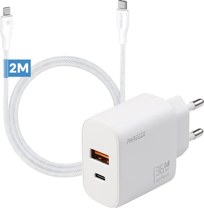 Phreeze 2 poorts usb adapter 35w met oplaadkabel geschikt voor iphone en ipad met lightning kabel - Snellader 2 meter