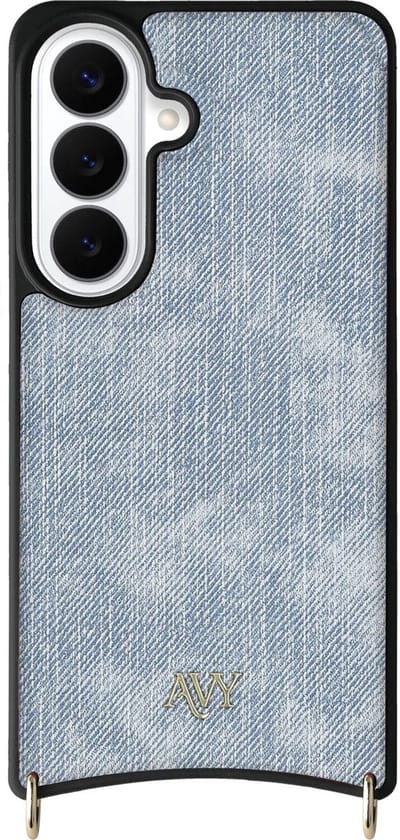 AVY Leren Hoesje geschikt voor Samsung Galaxy S26 | Compatibel met MagSafe | Kunstleren Case | Back Cover | Haakjes voor koord | Denim