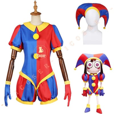 Costume de Cosplay Pomni Anime Le Incroyable Cirque Numérique Uniforme de Dessin Animé Chapeau Gants Fête d'Halloween pour Femmes Hommes Enfants Costumes L blue