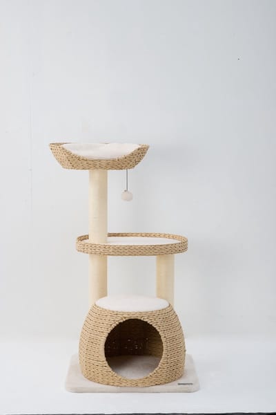 Jake and Jacky Naturel Krabpaal voor Katten - Krabpaal voor Grote Katten - Kattenhuis - Gevlochten Papier - Sisal - Beige - 55x55x99cm