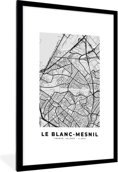 Fotolijst incl. Poster - Kaart - Stadskaart - Frankrijk - Le Blanc-Mesnil - Plattegrond - 60x90 cm - Posterlijst