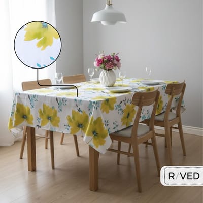 Raved Tafelzeil – 140 cm x 320 cm – Groene Bloemen Wit – PVC – Afwasbaar