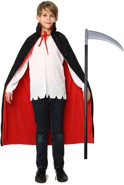 Griezelige Vampiercape van 100 cm met Sikkel en Staande Kraag voor Halloween Feest en Carnavalskleding, Dubbelzijdig in Zwart en Rood voor Volwassenen