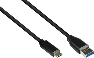 USB-C naar USB-A kabel - USB3.0 - tot 0,9A / zwart - 1,8 meter