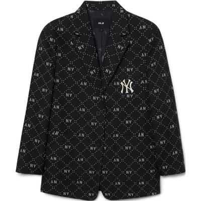 MLB New York Yankees Logo Letterpatroon Bedrukt Lange Mouwen Middellange Blazer Dames blazer Zwart 3FJKM0131-50BKS XS black