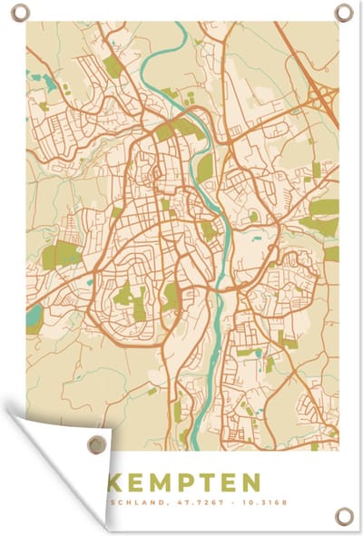 Muurdecoratie Plattegrond - Kempten - Kaart - Stadskaart - Vintage - 120x180 cm - Tuinposter - Tuindoek