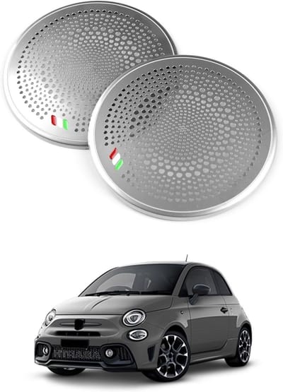 Decoratieve Audio Speaker Net voor Fiat 500 500C 500E Abarth 595 595C 695 695C - Aluminium Hoorn Cover Trim Set van 2 (Zilver) - Auto Styling, Interieur Accessoires, Geluidsverbetering