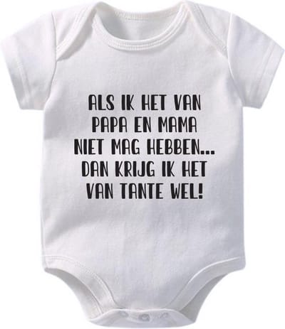Hospitrix Baby Rompertje met Tekst "Als ik het van papa en mama niet mag hebben… dan krijg ik het van tante wel" | 0-3 maanden | Korte Mouw | Cadeau voor Zwangerschap | Bekendmaking | Aankondiging | Aanstaande Moeder | Moederdag