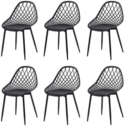 EGGREE Set van 6 eettafelstoelen keuken - woonkamerstoelen - PP kunststof stoelkuip - metalen stoelpoten met verstelbare poten - eetkamerstoel 120 kg draagvermogen - zwart