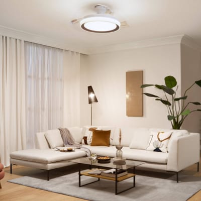Philips Bliss Plafondventilator met ingebouwde LED-lamp - 3 Intrekbare bladen, diameter: 106cm - 4500 Lumen - Instelbaar wit licht van 2700K tot 6500K - Dimbaar tot 5% - Afstandsbediening - Wit met goud