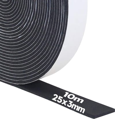 Afdichtingstape Zelfklevend, van Schuimrubber Isolatietape, 25 mm (B) x 3 mm (D) x 10 m (L), voor Deuren en Ramen, Weerbestendig, Geluiddemped