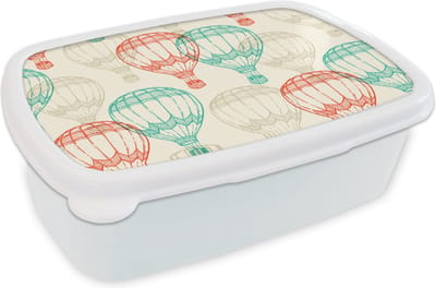 Broodtrommel Wit - Lunchbox - Brooddoos - Vintage - Luchtballon - Kind - Design - 18x12x6 cm - Volwassenen