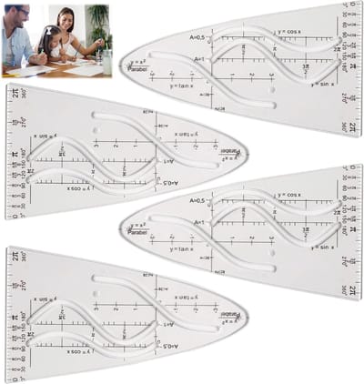 Set van Parabool Wiskundige Sjablonen (4 Stuks) – Flexibel Plastic, Dimensiestabiel, Geschikt voor Parabolen, Cosinus en Tangent, Ideaal voor Studenten en Ontwerpers