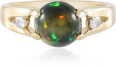 Cavill - 375 Geelgoud Ring met 1,08 ct Mezezo Opaal en Zilveren Zirkonia - Elegante Opal Cabochon - Stijlvolle Ethiopische Sieraden