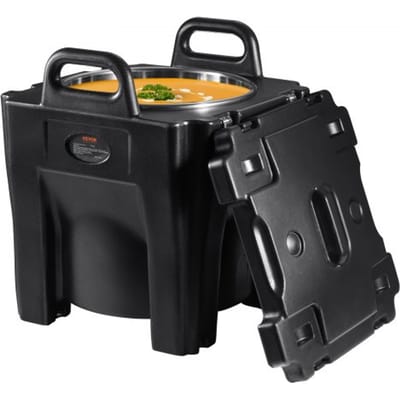 VEVOR Geïsoleerde Voedselcontainer, 32 Qt Inhoud, Stapelbare Catering Warmhoudbox met Roestvrijstalen Vat, LLDPE Voedselwarmer met Bovenlader en Geïntegreerde Handgrepen, Gespen, Stationaire Basis, voor Restaurantkantine, B
