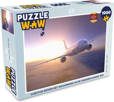 Puzzel Vliegtuig boven het wolkendek in de ondergaande zon - Legpuzzel - Puzzel 1000 stukjes volwassenen