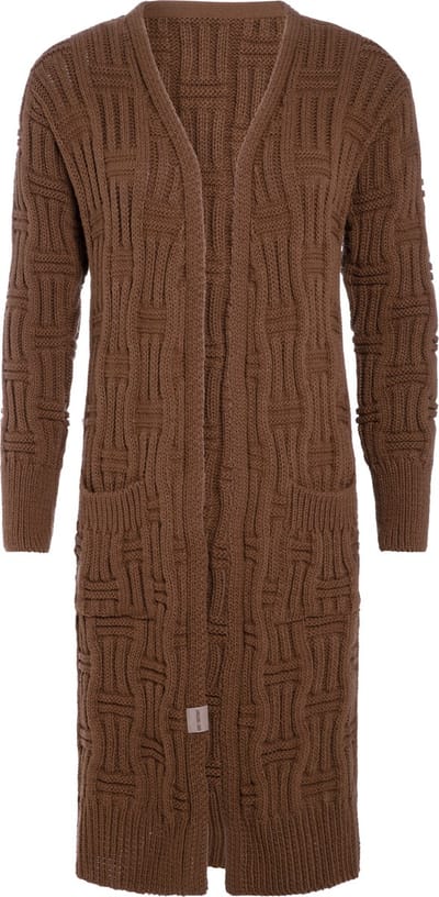 Knit Factory Bobby Lang Gebreid Vest - Cardigan voor de herfst en winter - Bruin damesvest - Lang vest tot over de knie - Grof gebreid vest uit 30% wol en 70% acryl - Tobacco - 36/38 - Met steekzakken